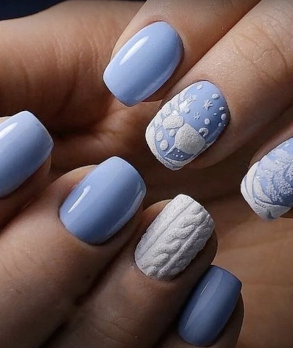 Фото: YouTube / ролик "Вязаный маникюр! Зимний дизайн ногтей!"