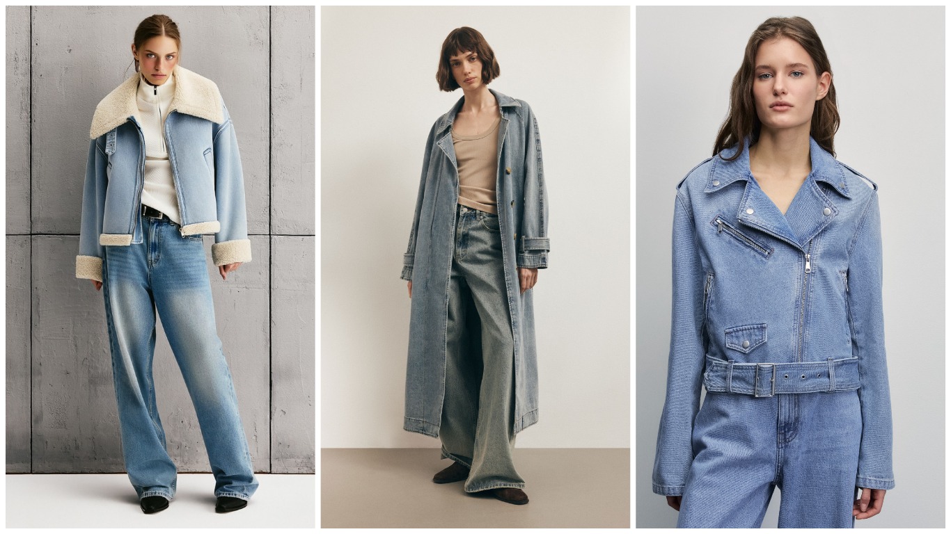 Фото: архивы пресс-служб. Джинсовая укороченная дубленка, Love Republic; Джинсовый тренч оверсайз, Sela; Джинсовая куртка-косуха, Zarina.