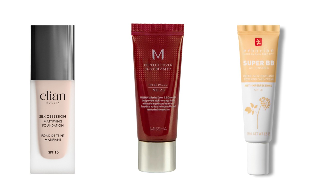Фото: архивы пресс-служб. Тональное средство Silk Obsession Mattifying Foundation, Elian Russia; Тональный BB крем "Идеальное покрытие", Missha; SUPER BB крем для лица, Erborian