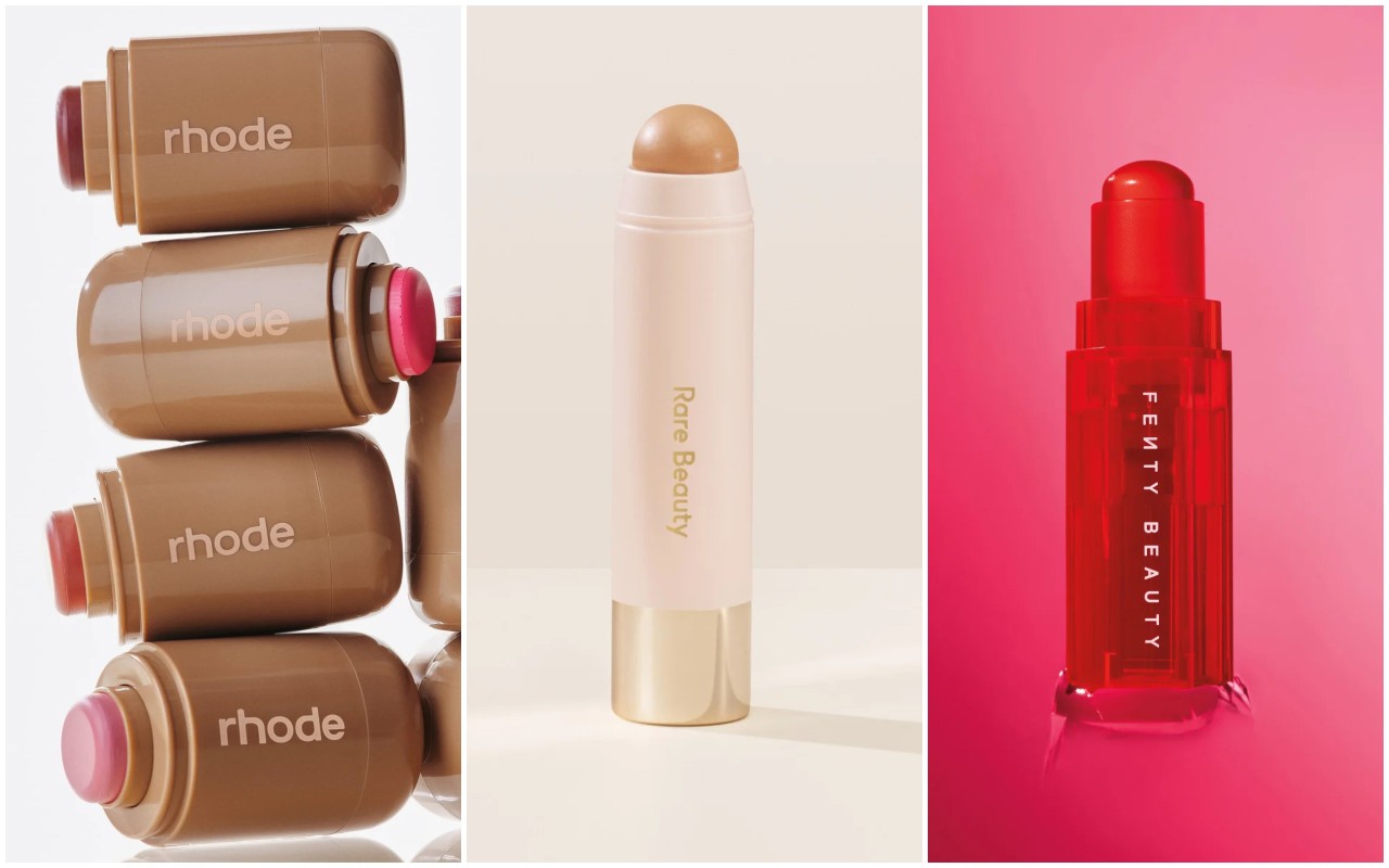 Фото: архивы пресс-служб. Румяна в стике Pocket Blush, Rhode; Бронзирующий стик для лица Warm Wishes Effortless, Rare Beauty; Стик для губ и щек Match Stix Color Adaptive Cheek + Lip Stick, Fenti Beauty