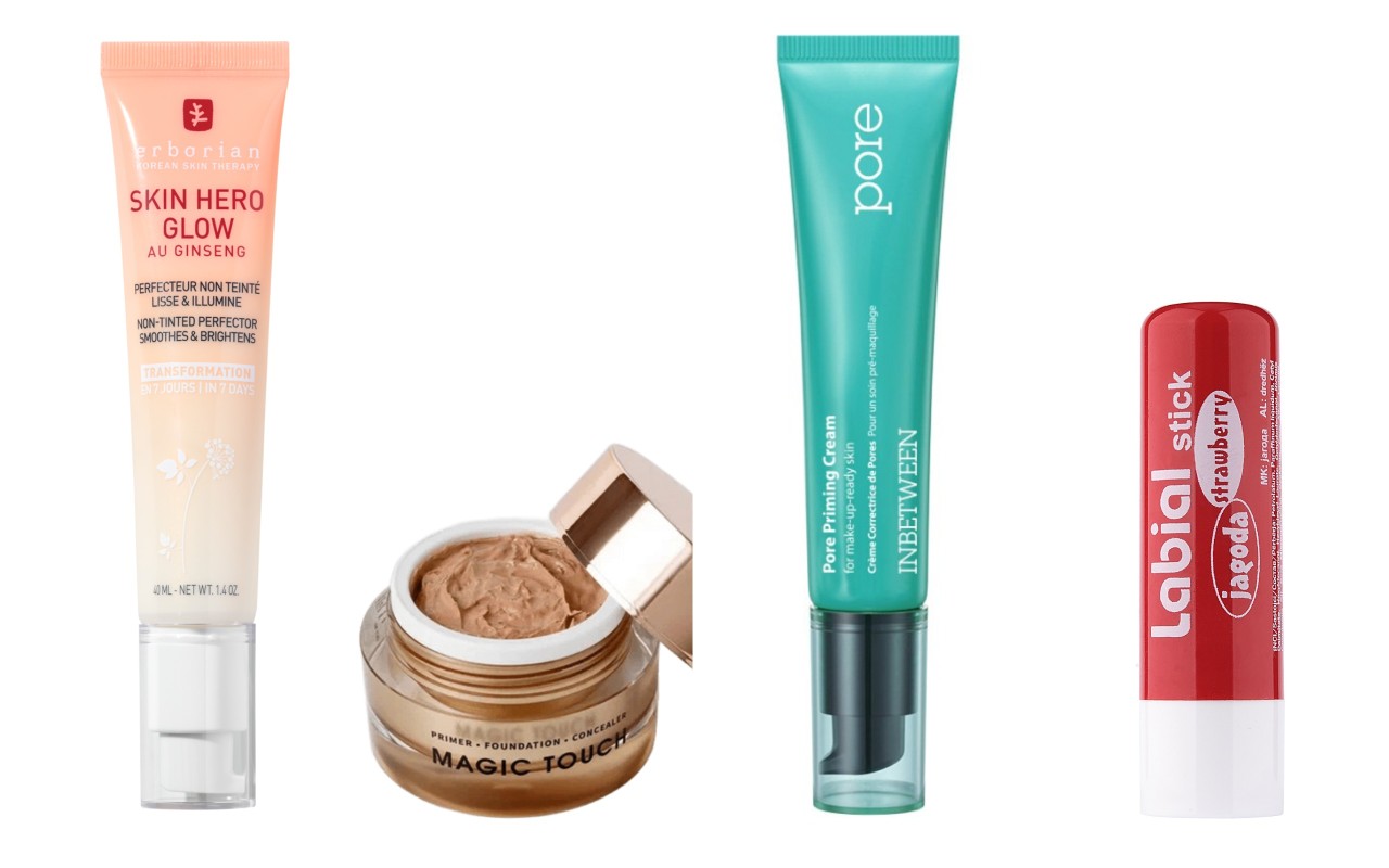 Фото: архивы пресс-служб. Крем для лица Skin Hero Glow, Erborian; Праймер для лица Magic Touch 3 в 1, Biobalance; Крем-праймер маскировка пор Pore Priming, Blithe; Увлажняющий бальзам для губ L’ OCO 