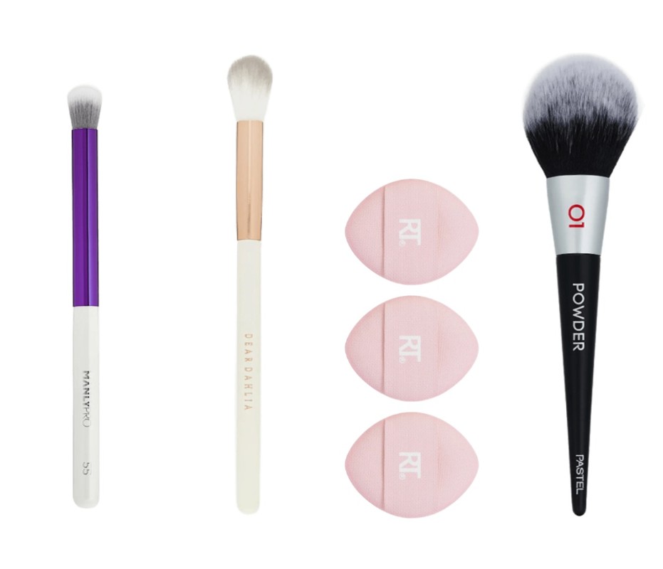 Фото: архивы пресс-служб. Кисть для сухих и кремовых текстур Manly PRO К55; Кисть для пудры и хайлайтера DEAR DAHLIA #214; Набор мини-пуховок для пудры Real Techniques Mini Miracle Powder Puff Trio Set; Кисть для пудры Pastel Cosmetics Powder Brush 01
