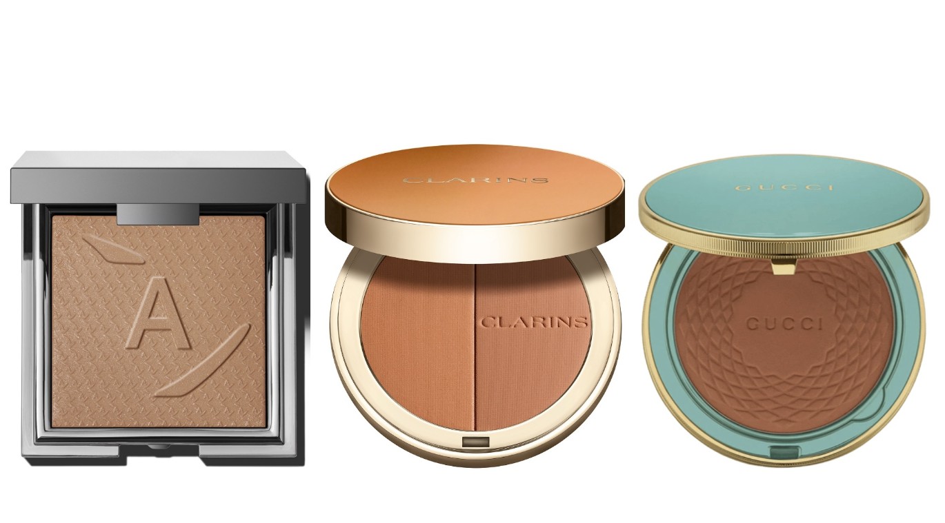 Фото: архивы пресс-служб. Бронзер YOUR CHEEKS Sunset, Annbeauty; Компактная бронзирующая пудра Ever Bronze , Clarins; Бронзирующая пудра Poudre De Beaute Eclat Soleil, GUCCI 