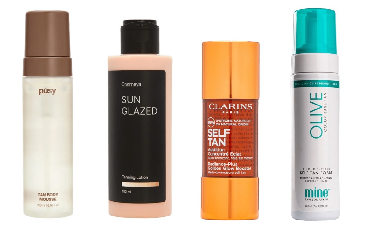 Фото: архивы пресс-служб. Мусс-автозагар для тела Body tan, PUSY; Лосьон-автозагар для лица и тела sun glazed, COSMEYA; Концентрат с эффектом загара для лица Addition Concentre Eclat Visage, Clarins; Классический мусс-автозагар с натуральным, оливково-бронзовым оттенком, Mine