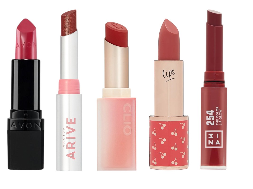 Фото: архивы пресс-служб. Увлажняющая кремовая губная помада Ultra Colour, Avon; Атласная помада для губ Iconic Kiss Lipstick, Arive Makeup; Помада для губ CHIFFON MOOD LIP, Clio; Помада для губ SPF 25 Sun Kissed Lipstick, Naj Oleari; Увлажняющая помада для губ The Color Lip Glow, 3INA 