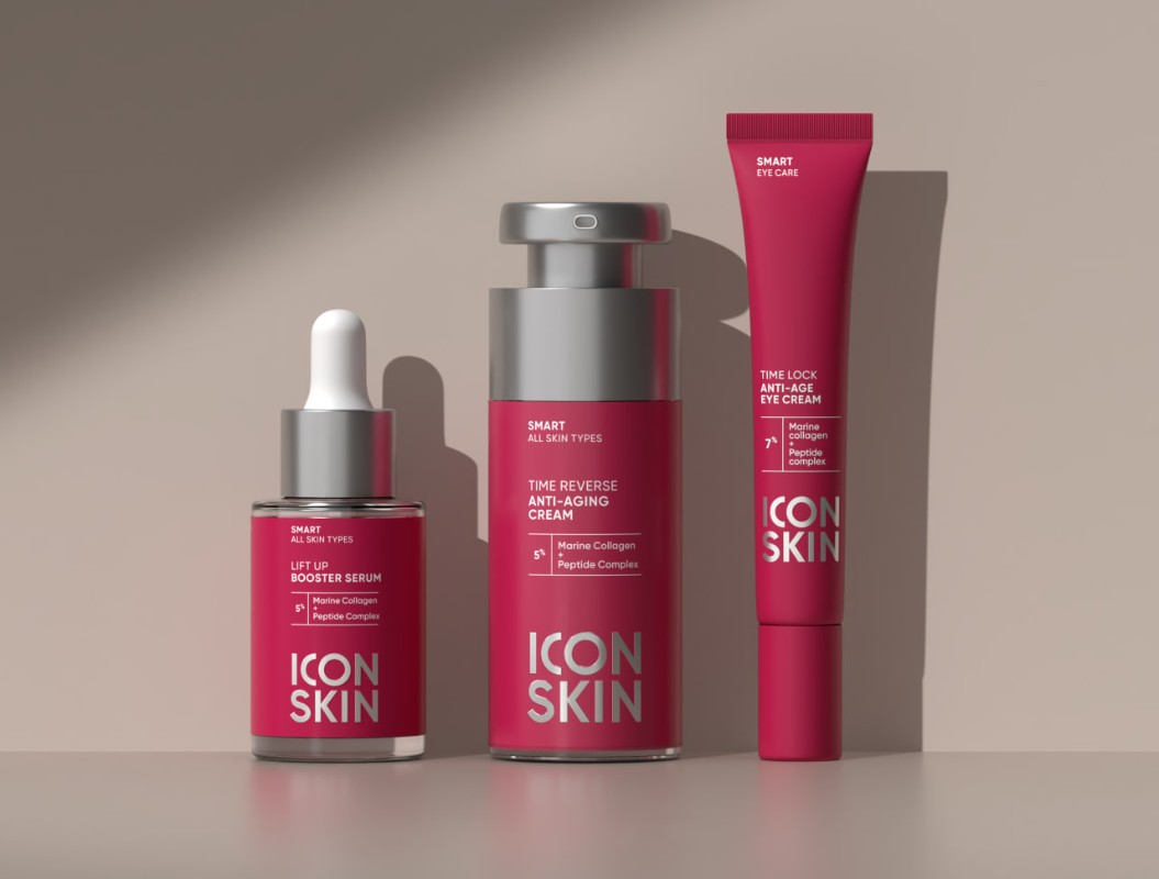 Фото: архивы пресс-службы Icon Skin. Уход с пептидным комплексом: Антивозрастная сыворотка-концентрат с морским коллагеном и пептидами Lift Up, Омолаживающий крем Time Reverse, Крем для кожи вокруг глаз Time Lock Anti-age