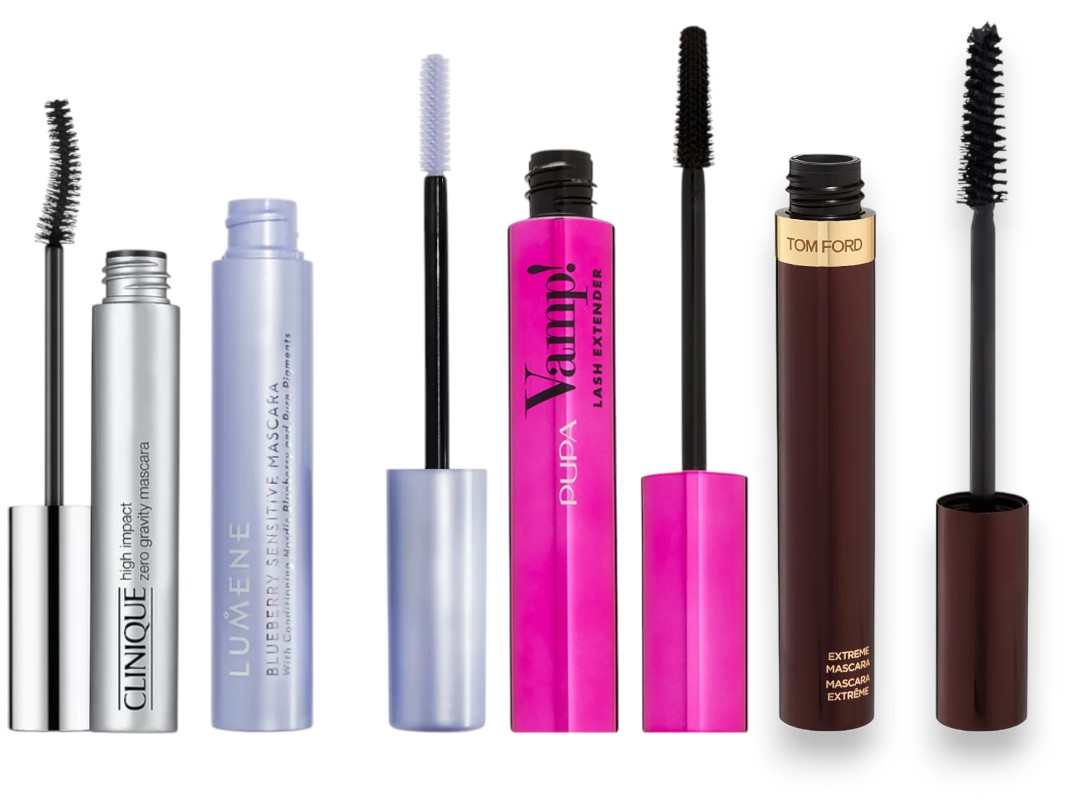 Фото: архивы пресс-служб. Гипоаллергенная тушь для объема и подкручивания High Impact Zero Gravity, CLINIQUE; Тушь для чувствительных глаз, LUMENE; Тушь для ресниц Vamp! Lash extender, Pupa; Тушь для ресниц Extreme Mascara, Tom Ford