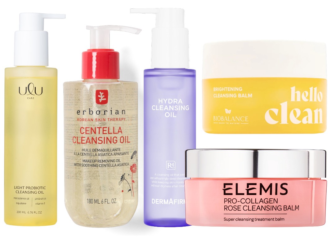 Фото: архивы пресс-служб. Легкое увлажняющее гидрофильное масло Light Probiotic Cleansing Oil, ULU; Масло для очищения лица Сentella cleansing oil, Erborian; Гидрофильное масло для лица с AHA-BHA-PHA SOOTHING REPAIR R4, Dermafirm; Гидрофильный бальзам с витамином С, BIOBALANCE; Бальзам для умывания Роза Про-Коллаген, Elemis