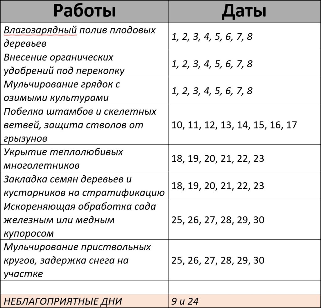 Лунный календарь посевной ноябрь 2026