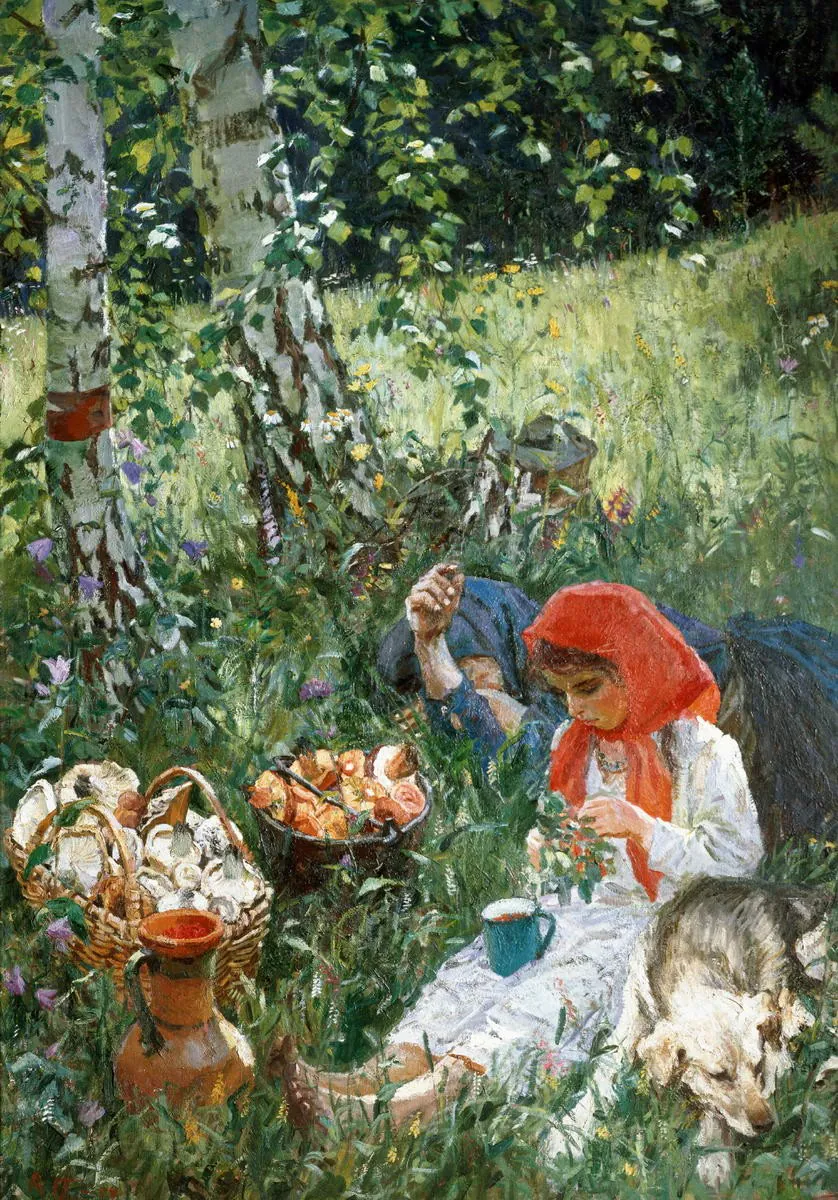 Картина Аркадия Пластова «Летом. Грибы» целиком