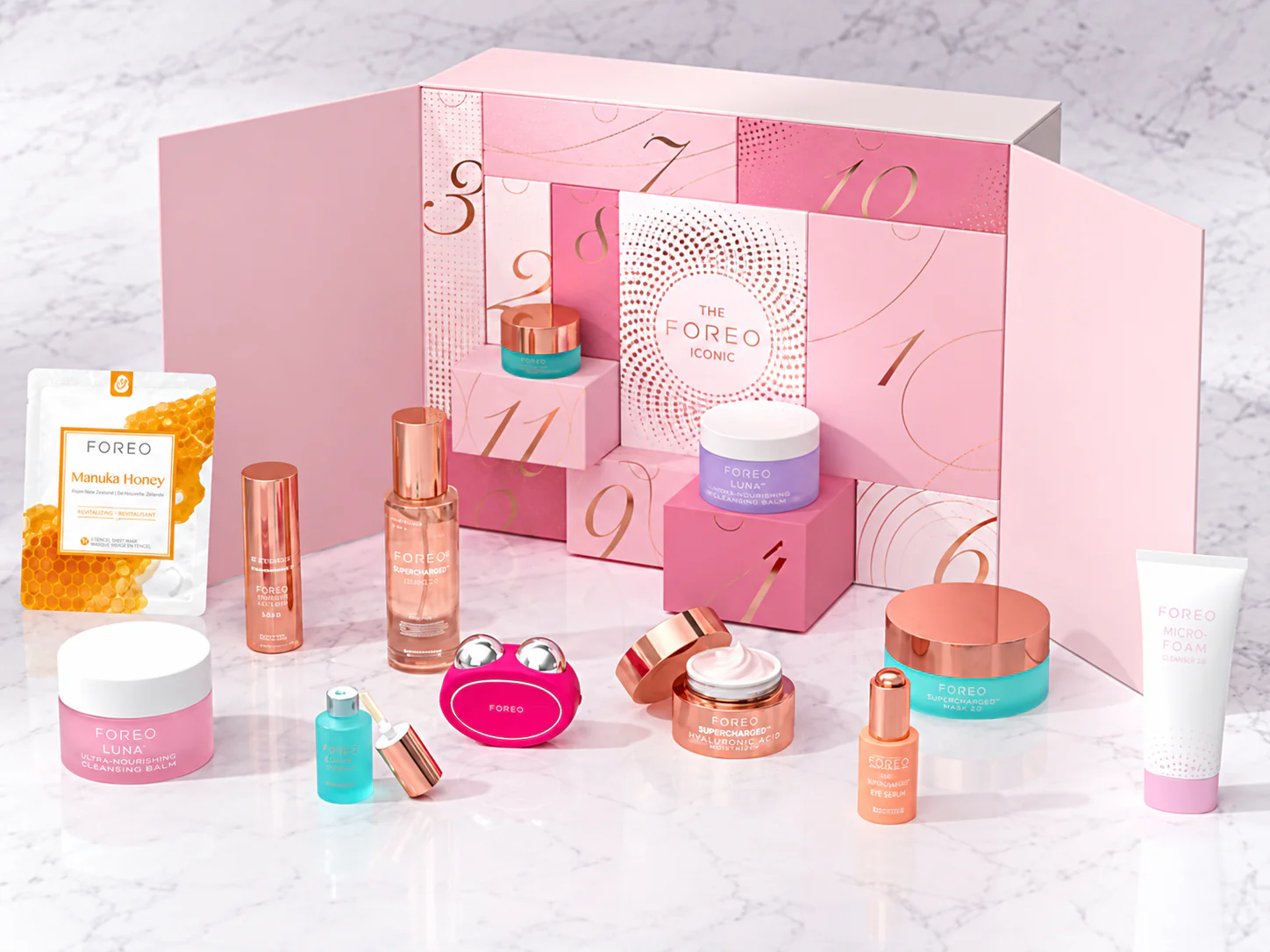 Адвент-календарь FOREO THE FOREO ICONS с устройством BEAR 2 и средствами ухода